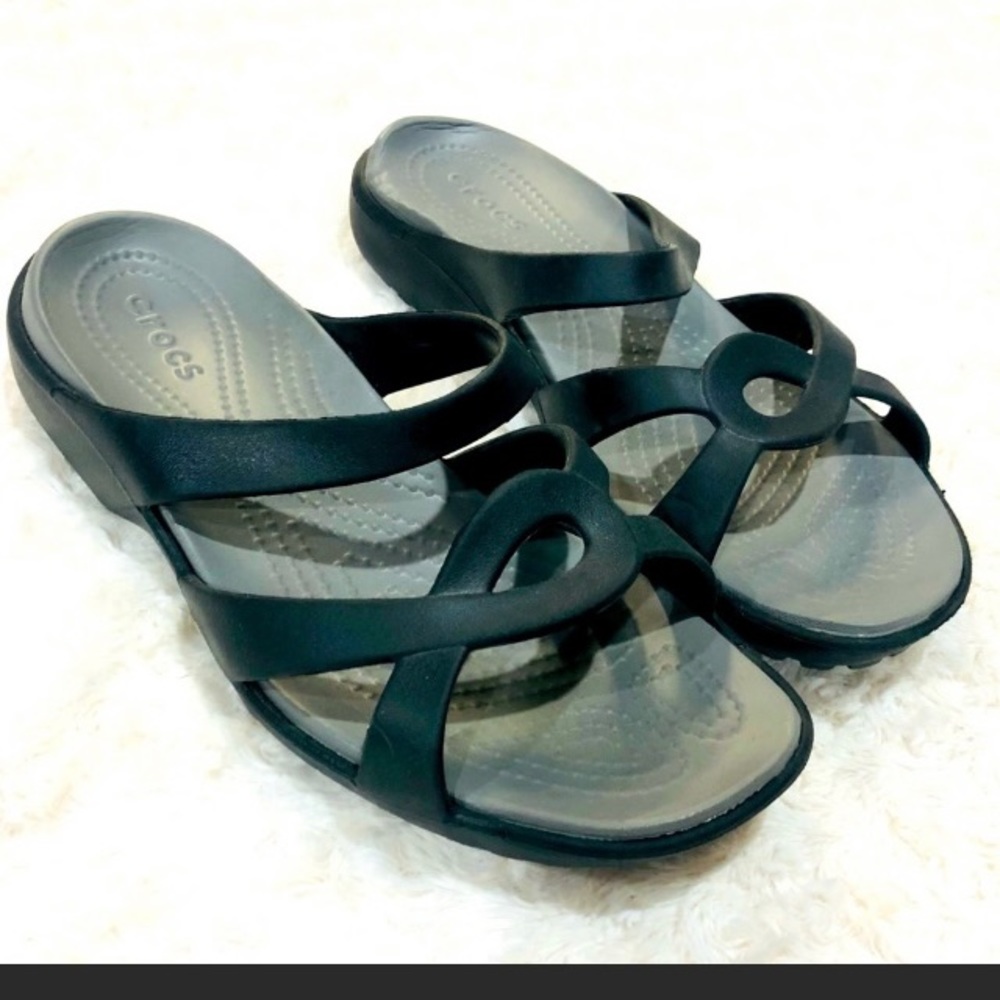 CROCS Black & Gray Sandals Size 8 wide